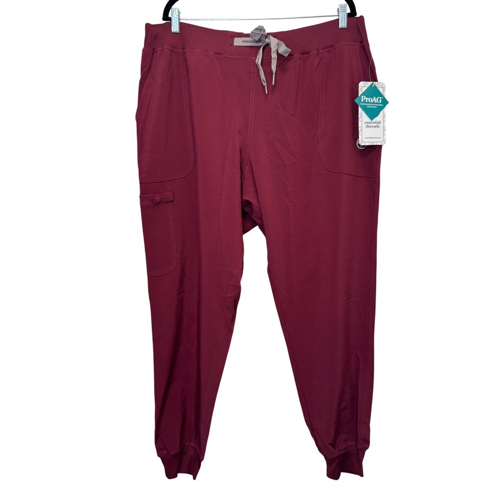 Essential Threads Jogger Scrub Pants XXL Wine Anti-Microbial Stretch Nursing